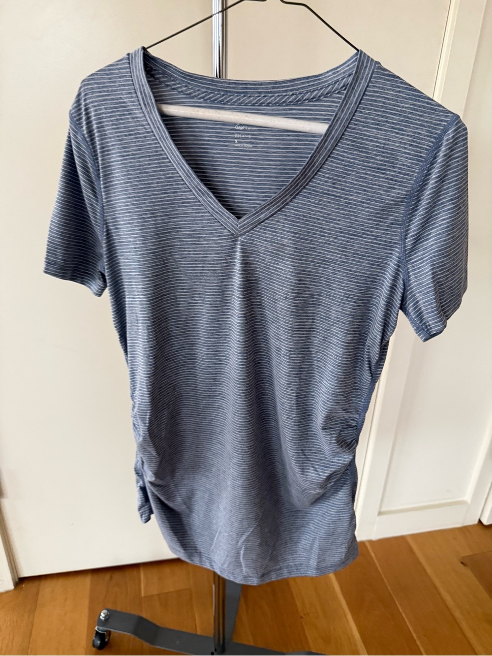 GAP Fit Maternity Blue & White Striped Activewear Tee